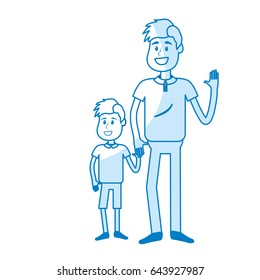silhouette happy man with his son holding hand