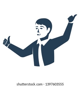 silhouette happy man shows gesture cool. Successful businessman. Making thumbs up sign. Vector illustration flat design. 