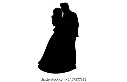 silhouette of happy married man and woman. Romantic young wedding couple