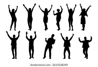 Silhouette of a Happy Person Raising Hands. Vector Illustration