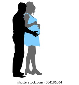 Silhouette Happy pregnant woman and her husband