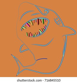 silhouette happy shark with pencil tooth in open muth