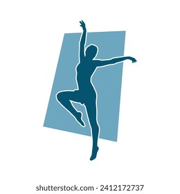 Silhouette of a happy slim woman jumping cheerfully.