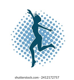 Silhouette of a happy slim woman jumping cheerfully.