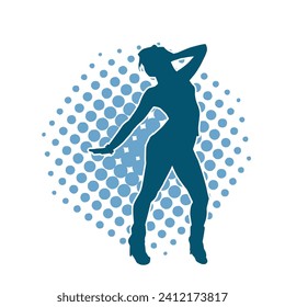 Silhouette of a happy slim woman jumping cheerfully.