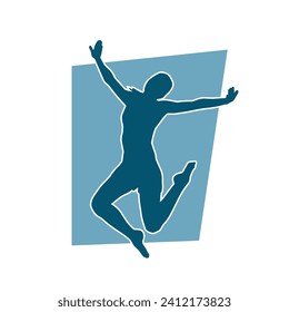 Silhouette of a happy slim woman jumping cheerfully.