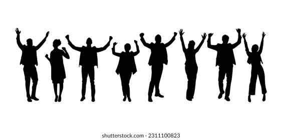 silhouette of happy successful people, boy and girl, white background