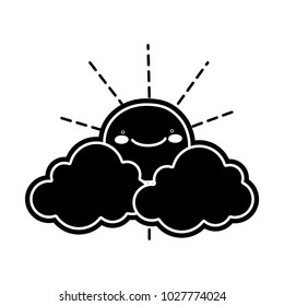silhouette happy sun with cloud kawaii natural weather