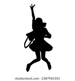 Silhouette of a happy woman jumping pose. Silhouette of a female happily jumps. 