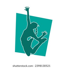 Silhouette of a happy woman jumping pose. Silhouette of a female happily jumps. 