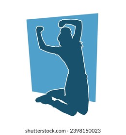 Silhouette of a happy woman jumping pose. Silhouette of a female happily jumps. 