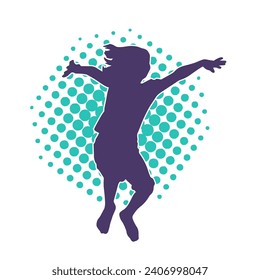 Silhouette of a happy woman jumping pose. Silhouette of a female happily jumps. 