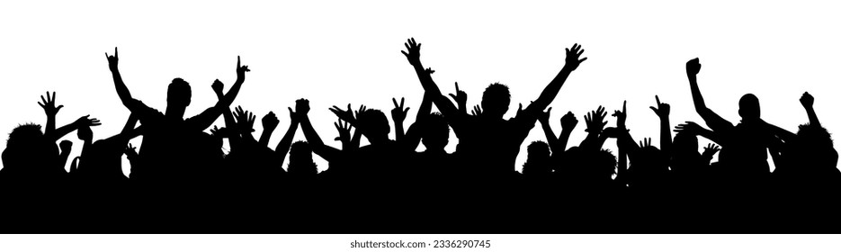 Silhouette happy young group party people together dancing, cheering crowd dance to the music at musical concert – stock vector