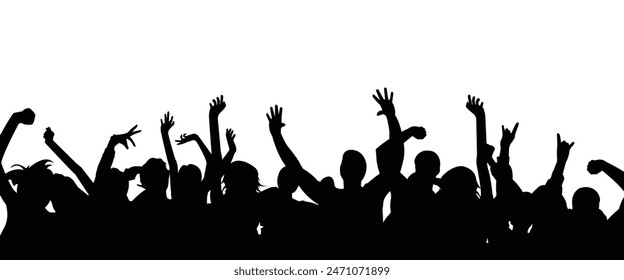 Silhouette happy young group party people together dancing, cheering crowd dance to the music at musical concert – stock vector