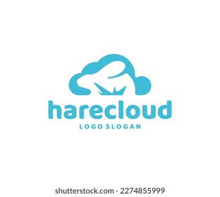 Silhouette of a hare in a cloud graphic design. Bunny rabbit sitting in the grass logo design. Cute herbivore on cloud background vector design