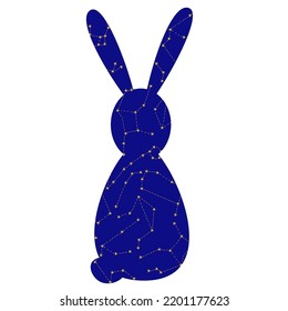 Silhouette of a hare with constellations on a white background. Symbol of Chinese New Year 2023. Lunar calendar