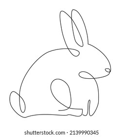 Silhouette of a hare with a continuous line. One line drawing of an Easter Bunny. A cute silhouette of a hare with ears in a simple minimalistic style for a greeting card. Line vector illustration.