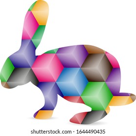 Silhouette of hare with double exposure of cube pattern.