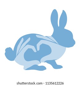 silhouette of a hare. logo with a rabbit on which the outline of hands is shown. vector illustration.