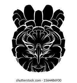 Silhouette of a Harpy eagle (head). Graphic drawing. Vector.