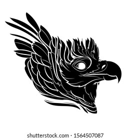 Silhouette of a Harpy eagle (head). Graphic drawing. Vector illustration.