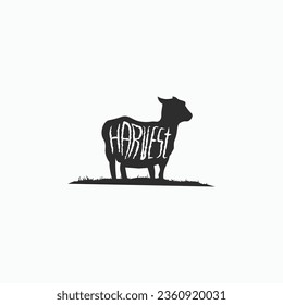 silhouette harvest lamb logo vector design concept ideas for urban farming, agricultural, family farming business with line art illustration. 