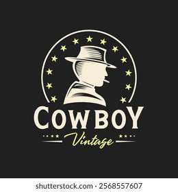 Silhouette Hat Cowboy Smoke Cigarette Classic Vintage Logo Design Vector