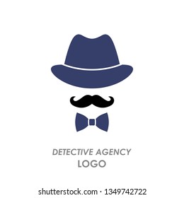 silhouette hat, mustache, bow tie, logo detective agency. flat vector illustration isolated on white background