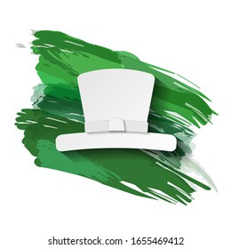 The silhouette of the hat on a background of green brushstrokes. St. Patrick s Day symbol