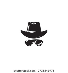 Silhouette of hat and sunglasses, representing spy, secret agent, detective, incognito, mystery, disguise, and anonymity. Mysterious man in shadows, hidden identity.