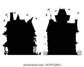 Silhouette of a Haunted House Against a Full Moon