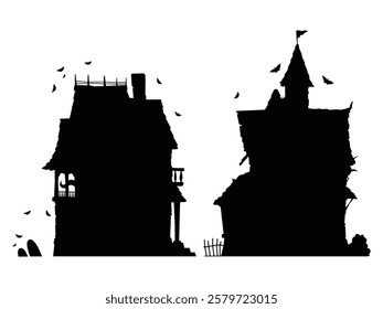 Silhouette of a Haunted House Against a Full Moon