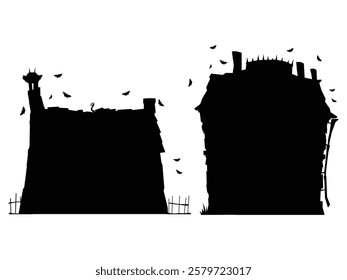 Silhouette of a Haunted House Against a Full Moon