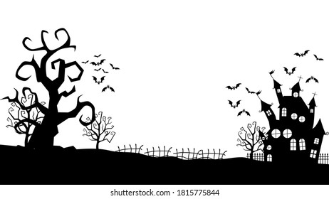 silhouette Haunted House and Bats. Halloween banner. vector