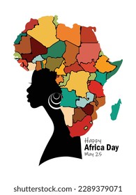 Silhouette of the head of an African-American woman with a map of Africa in the form of a headscarf.