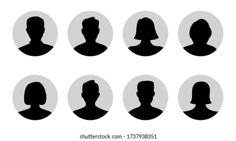 Silhouette head, avatar face, person icon people.  Male and female profile. Portrait vector illustration set