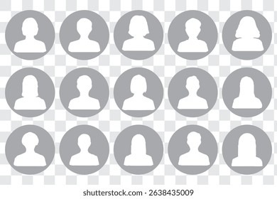 Silhouette head, avatar face, person icon people. Male and female profile. Vector illustration set