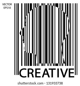 Silhouette of a head with bar code , the concept of business icon,business symbol,business man,vector
