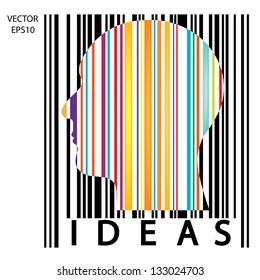 Silhouette of a head with bar code , the concept of business icon,business symbol,business man,vector