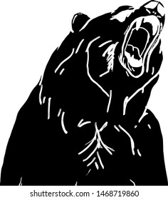 Silhouette of the head of a big roaring bear. Vector illustration. 