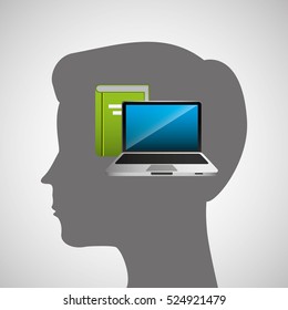 silhouette head boy laptop book education online vector illustration eps 10