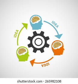 Silhouette head with the brain. Arrows with the inscription idea. Vector image.