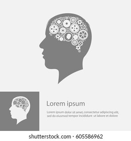 silhouette of the head and brain of gears