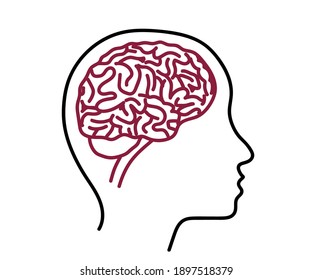 Silhouette of the head and brain on a white background. Vector illustration.
