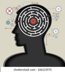 silhouette of the head, brain, and pulses. process of human thinking. The concept of intelligence. People communication with the outside world. File is saved in AI10