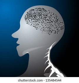 silhouette of the head, brain, and pulses. process of human thinking. The concept vector