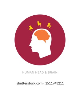 Silhouette head with brain vector flat illustration isolated