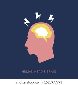 Silhouette head with brain vector flat illustration isolated. Minimal flat icon