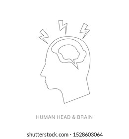 Silhouette head with brain vector flat illustration isolated