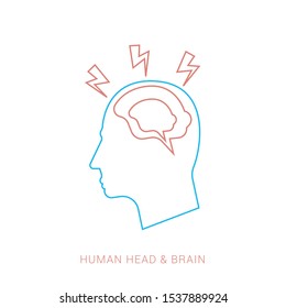 Silhouette head with brain vector flat illustration isolated